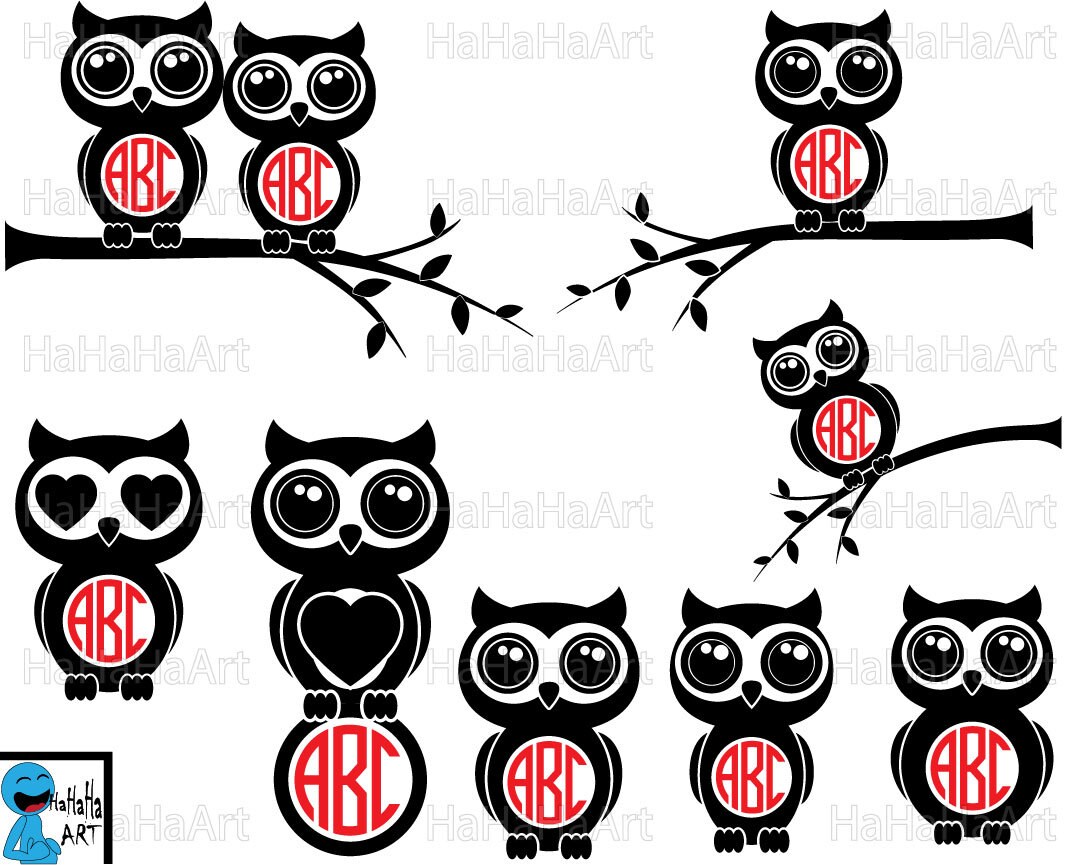 Download Circle Cute Owls Monogram V2 Cutting Files / Clipart Svg Png