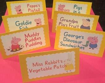 Peppa Pig Food Labels • Table Tent Cards • Birthday Party Decoration