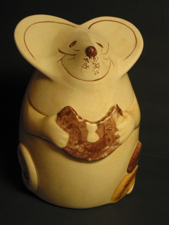 Adorable Vintage Glazed Ceramic Mouse Cookie Jar