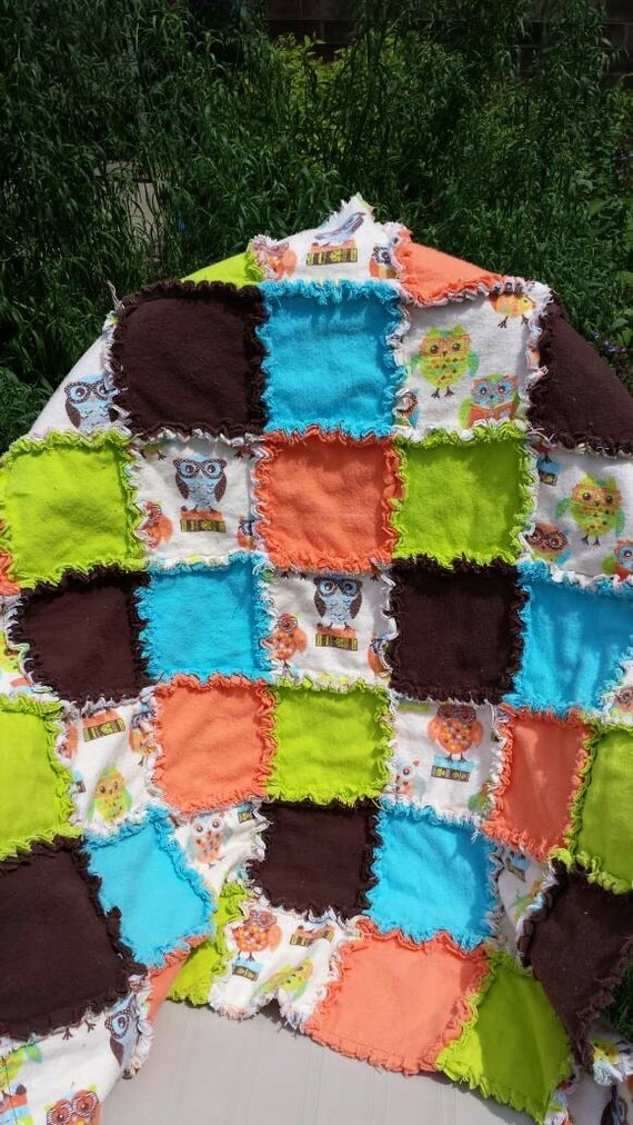 Owl baby blanket Owl rag quilt Baby blanket Ready to by BabyRave