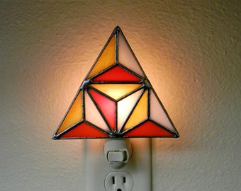 Geometric Stained Glass Nightlight in Orange, Yellow, and White - Ready to Ship