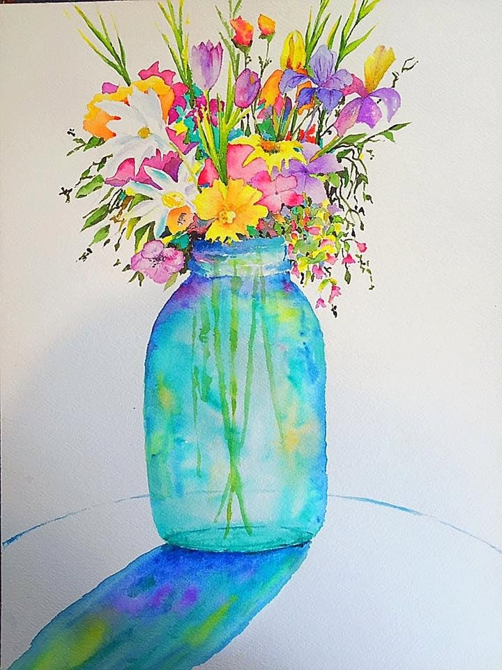 Flower Vase 2 Watercolor on Paper or Canvas