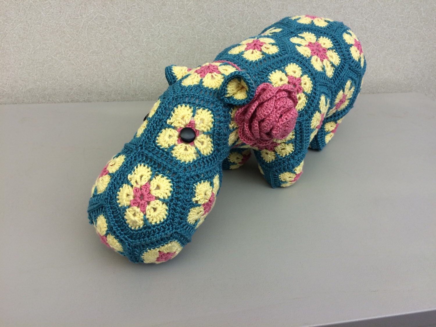 African Flower Crochet Hippopotomusmedium crochet hippo