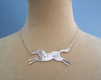 Horse necklace, horse pendant, silver horse necklace, running horse pendant, pony necklace, handmade silver necklace, wild pony pendant