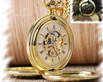 Engraved Double Cover Hand-Wind Up Mechanical Pocket Watch , Steampunk pocket watch, personalized pocket watch, Gift for Groom