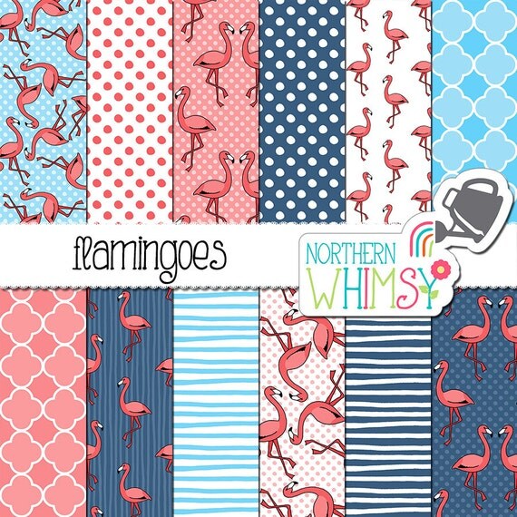 Flamingo Digital Paper tropical scrapbook paper with