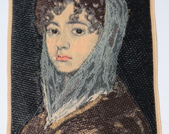 Portrait Ribbon Señora Sabasa Garcia Warner Artex Howard Huffsschmidt Jacquard Woven Silk Textile Vintage 1962 Collectible Souvenir