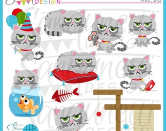 cat clipart, grumpy cat, kitty clipart, cat clip art, pet clipart, pet clip art, instant download