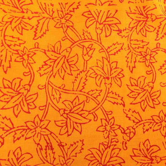 Indian Block Print paisley fabric yellow cotton fabric