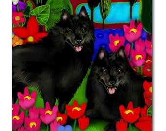 SCHIPPERKE DOGS Lake Art Ceramic Tile Coaster