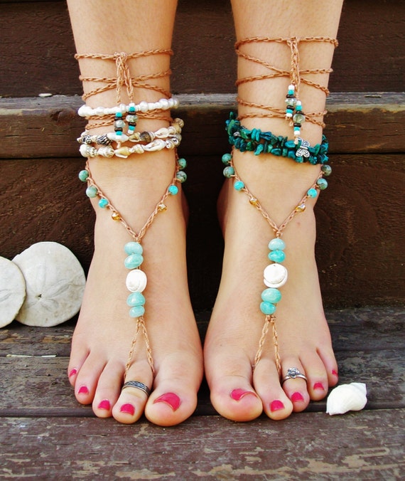 beaded soleless sandals