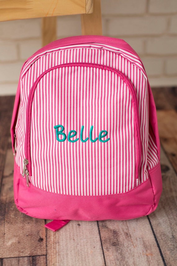Pink pinstripe PRESCHOOL size backpack Personalized backpack