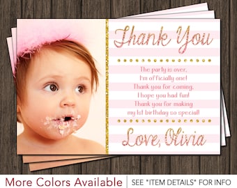 Pink and Gold Thank You Card - Birthday Thank You Card