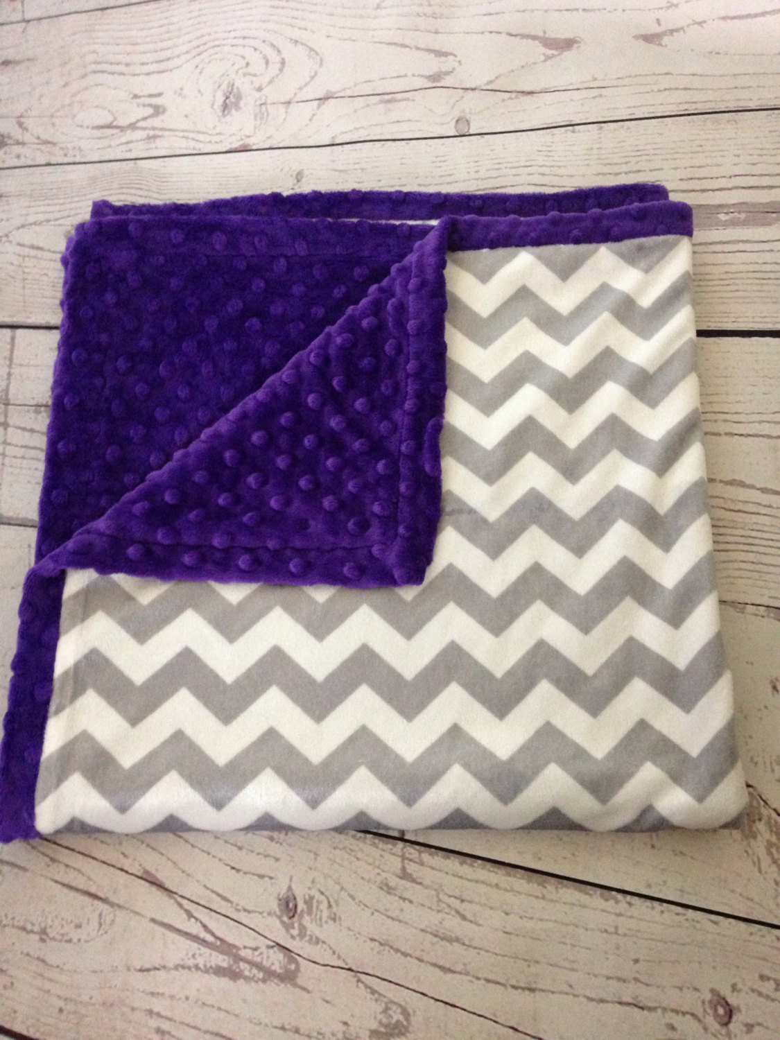 Handmade Baby BlanketBaby Girl BlanketPurple Minky DotGray