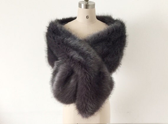 Dark Grey Bridal Wrap Faux Fur Wedding/Long by Angelonlinedress