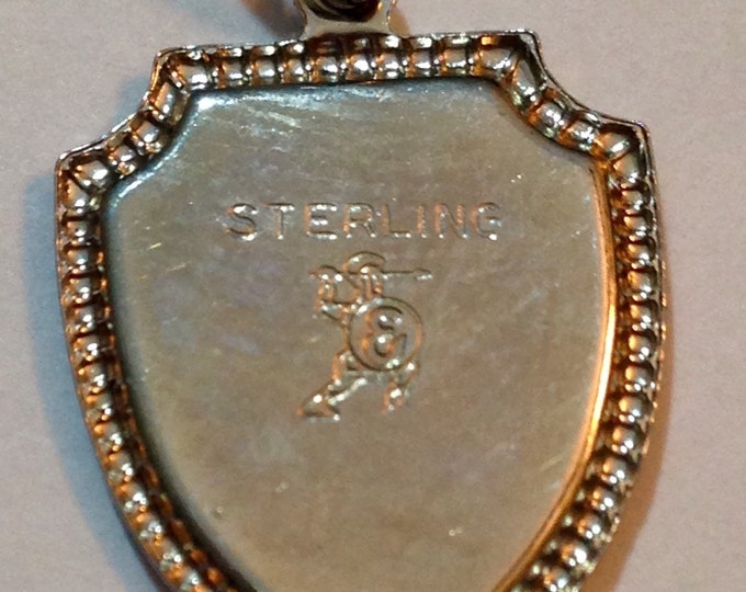 Storewide 25% Off SALE Vintage Sterling Silver Amana Colonies In Iowa Blue Enamel Shield Badge Keepsake Designer Charm Featuring Beautiful D
