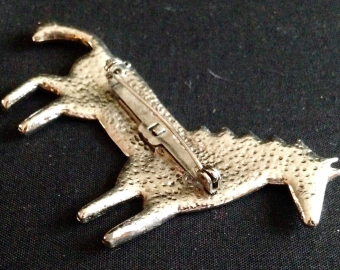 Storewide 25% Off SALE Vintage Silver Tone Riding Horse Style Designer Animal Brooch Pin Featuring Blue Turquoise Inspired Eye With Elegant