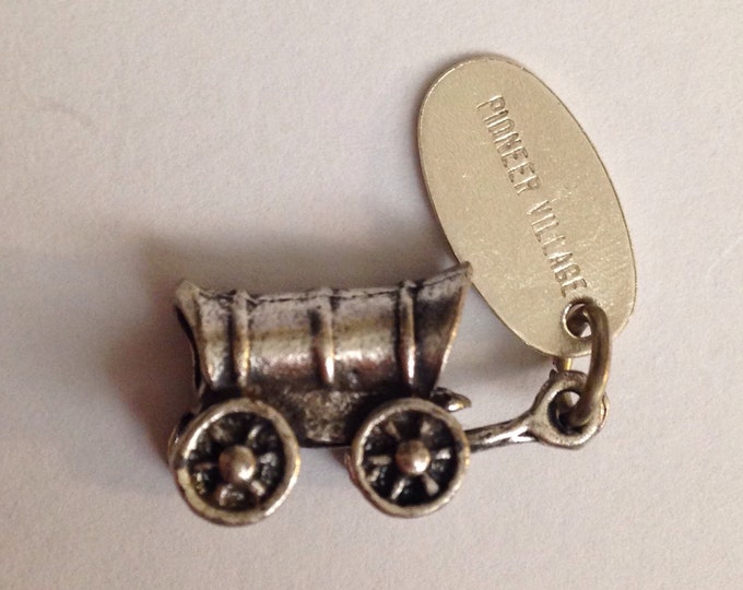 Storewide 25% Off SALE Vintage Pioneer Village Sterling Silver Covered Wagon Collectable Designer Bracelet Charm Featuring Detailed Design W
