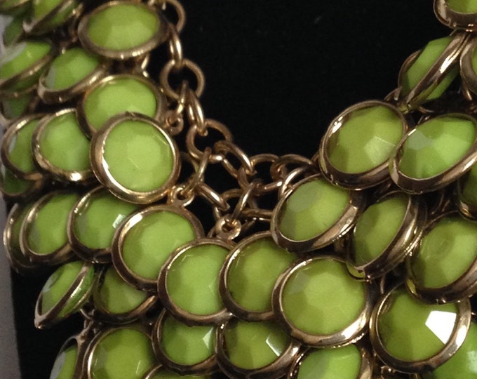 Storewide 25% Off SALE Vintage Mid Century Gold Tone Faceted Coin Green Beaded Necklace Featuring Layered Design Finish