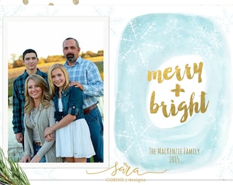 Christmas Card Template for Photographers, Template for Photoshop, Holiday card template, 5x7, Printable, Watercolor, Gold Foil