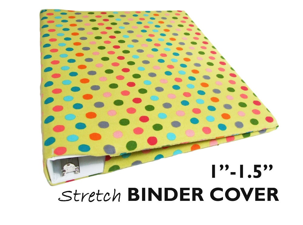 3 Ring Binder Cover Stretch GREEN POLKA DOT 11.5 Fabric