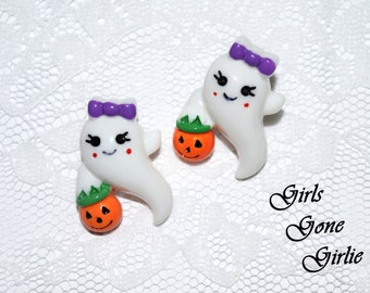 Halloween ghost earrings , girly ghost Halloween stud earrings , white ghost earrings , pumpkin earrings , toddler Halloween , 1 inch