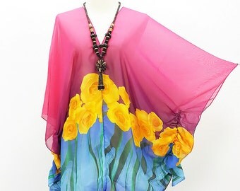 Beach Cover up Tunic Bikini Cerise kaftan Hippie Boho Comportable Top dress Maternity Mini Sheer Dress Plus size see through Sexy