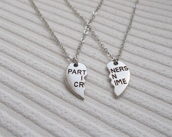 best friend gift set of two necklaces partners in crime necklace silver jewellery best friend necklace split heart necklace set gift for her