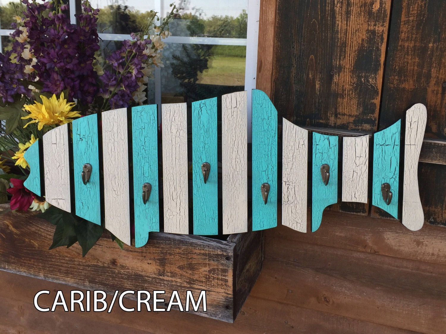 COAT RACK Wall FISH Shaped Reclaimed Wood metal by WoodenHeartsInc