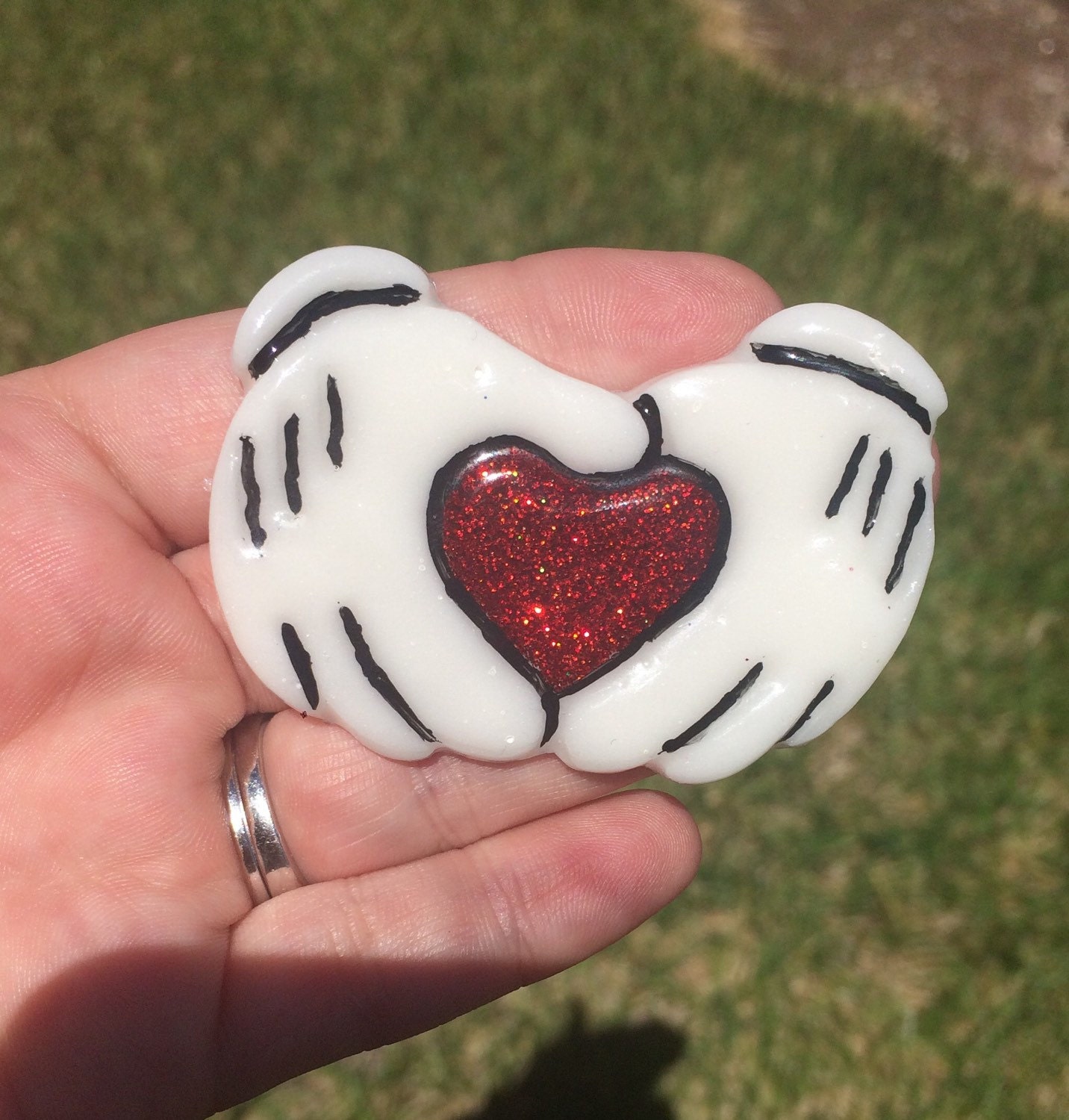 Mickey gloves and heart brooch