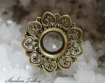 Ornate Brass Ear Tunnel, Ear Plugs, Tribal Ear Tunnels, Eyelets, Ear Stretchers, Brass Ear Plugs, Gauge Jewelry, Ear Tunnels, Tribal Plugs