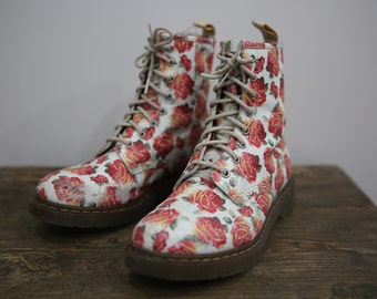 Dr Martens Women's Floral Flower Print Ankle Lace Up Combat Boots Size 10