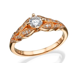 leaf Engagement Ring, 14k Rose Gold Ring, Diamond Ring, Leaves Ring, Vintage Ring, Antique Ring, Engagement diamond ring, Promise Ring, Ring