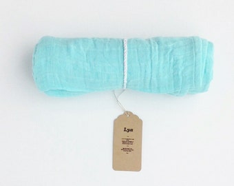Blue muslin swaddle blanket