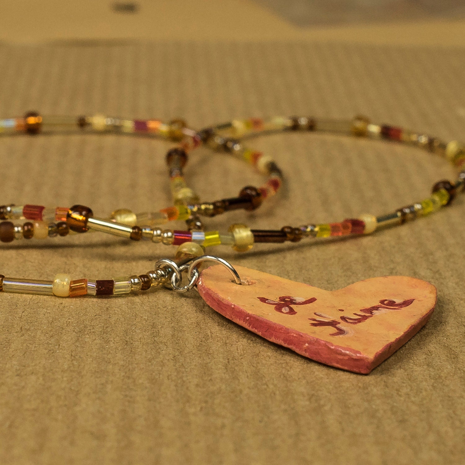 Necklace Heart clay Necklace Handmade Clay by GlossyPapierRecy