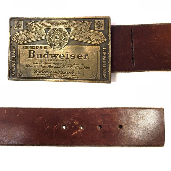 Vintage Budweiser Belt Buckle and Leather Belt / Beer belt