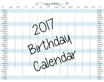 Birthday Calendar, Happy Birthday Perpetual Calendar, All on one page, Letter Size PDF 2017 Birthday Calendar Printable Page