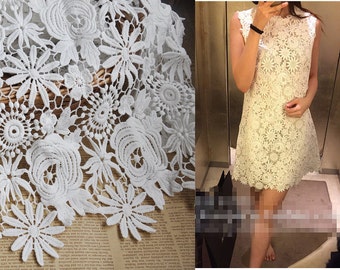 1 yard Lace Fabric Ivory Big Rose Floral Embroidery Exquisite Bridal Wedding Headband 51.1" width