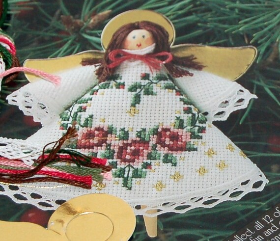 Cross Stitch Angel Ornament Kit. 1461 Rose Heart Design.