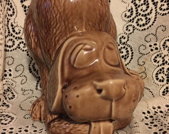 McCoy Pottery Puppy Dog Planter; Cookie Jar turned Planter; Animal Planter; collectible Dog Pottery; Indoor/Outdoor Pottery Planter