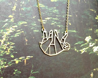 Sloth Necklace, Origami Necklace, Animal Necklace, Everyday Necklace, Gold Plated Necklace, Unique Necklace, Gift for her, Gift under 40
