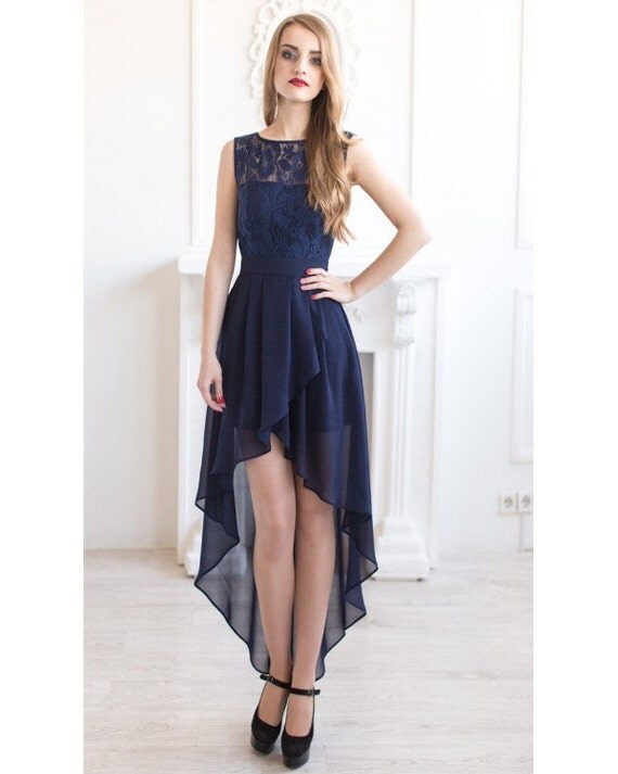 Bridesmaid Navy Blue Dress Maxi Chiffon Dress Lace Party Navy