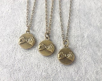 pinky promise necklace, set of 3, 3 friends, 3 friend necklace,best friend necklace for 3,friendship necklace for 3