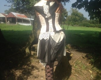 Hooded Ska Corset with Bustle in Black & White