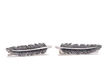 Sterling Silver Ear Cuff Feather Ear Sweep Pin Earrings Boho Jewelry - FES002SS T1