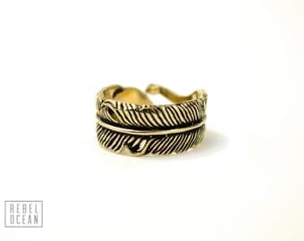Feather Ring Adjustable Feather Wrap Ring Boho Jewelry - FRI002