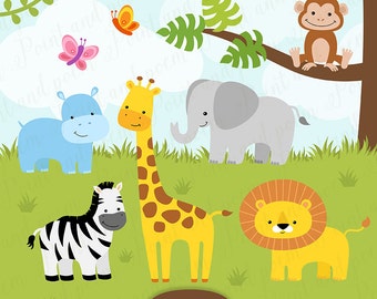 Jungle Animals Clipart, Baby Animals Clip art, Cute Jungle Clipart, Jungle Digital Papers, Baby Shower, Birthday Party