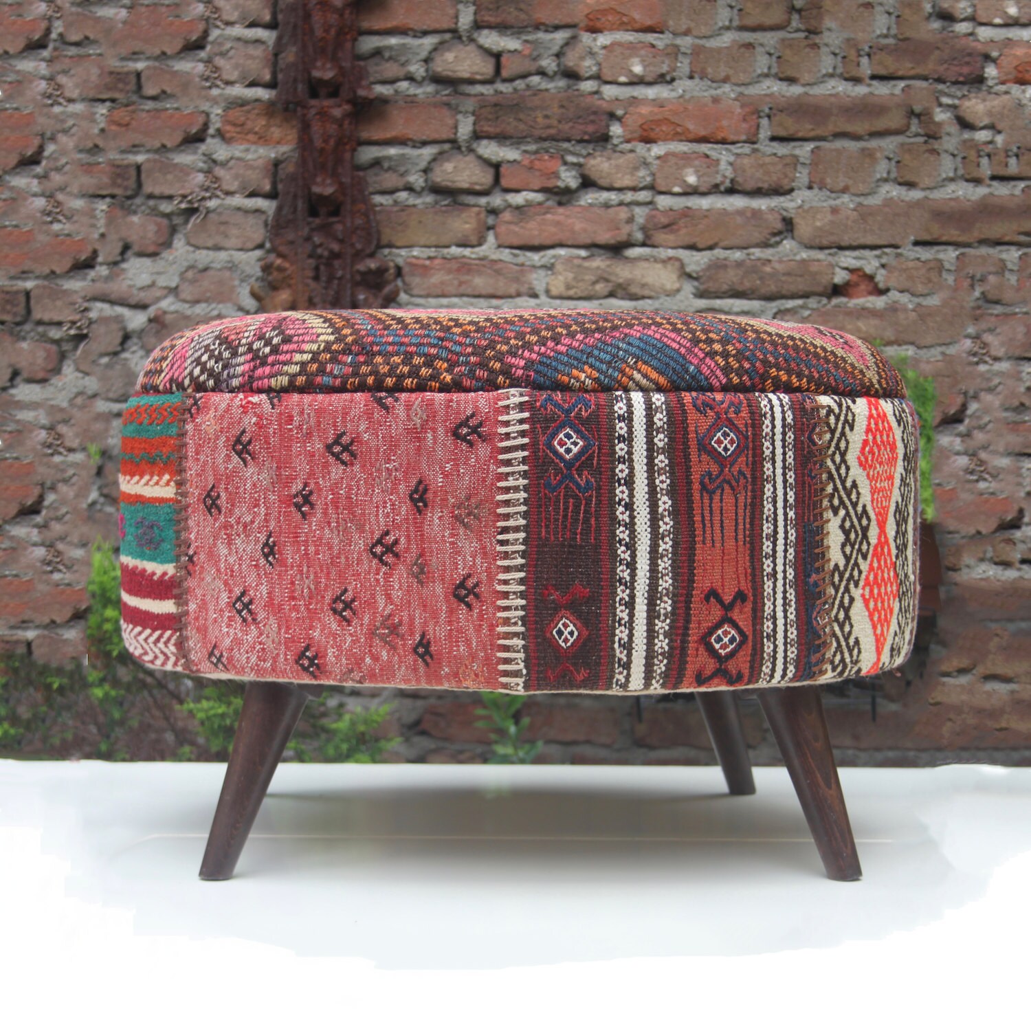 Kilim Patchwork Ottoman Kilim Ottoman Stool by DjemOverdyedRug