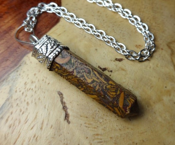 Items similar to Fossil Stone Necklace - Brown Handmade Indian Style
