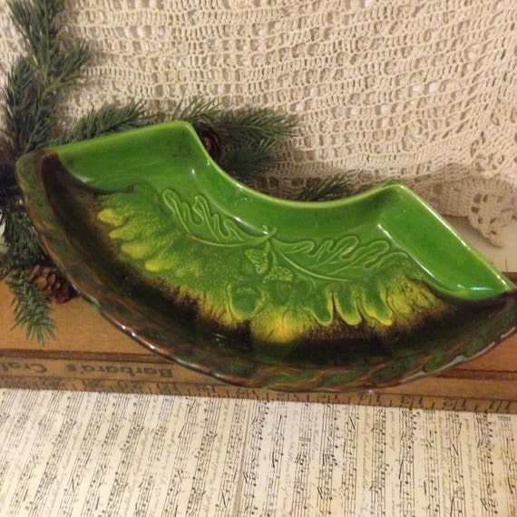 Retro Calif Usa Pottery Green Serving Dish Vintage Pottery